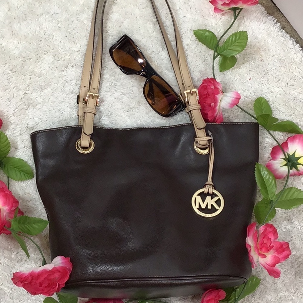 Michael Kors brown leather jet set tote